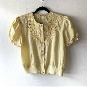 pastel yellow puff sleeve blouse